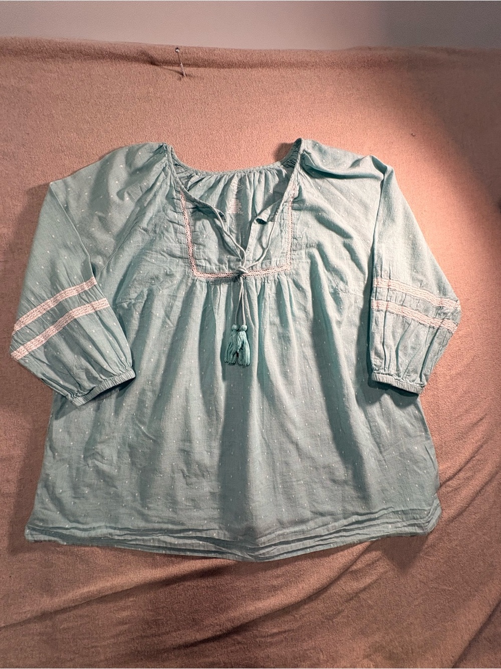 St. John's Bay Light Blue Peasant Tunic with Tassel